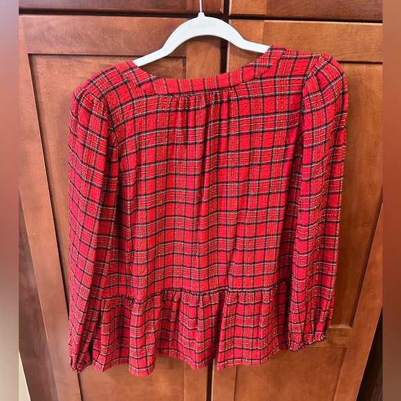 Women’s Red Plaid Peplum Top - Picture 4 of 7
